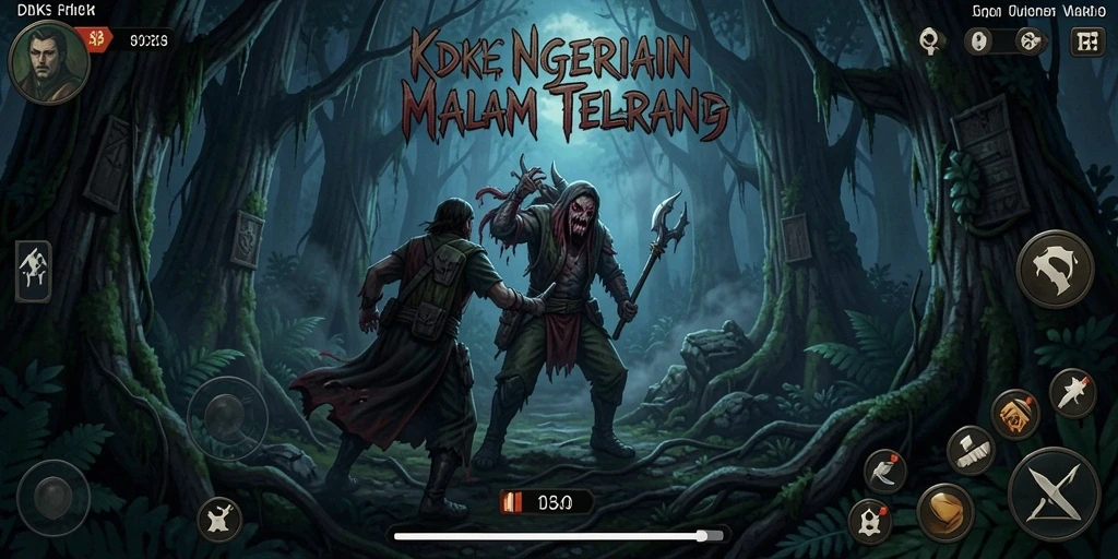 Screenshot gameplay DKK menampilkan suasana mencekam di hutan terlarang.