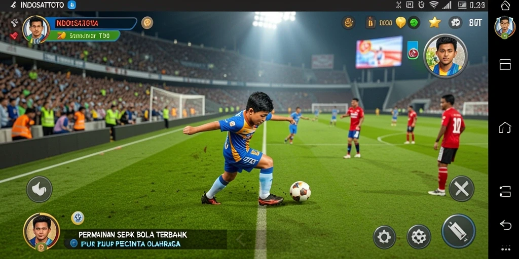 Tangkapan layar utama INDOSATTOTO menampilkan gameplay sepak bola yang dinamis.