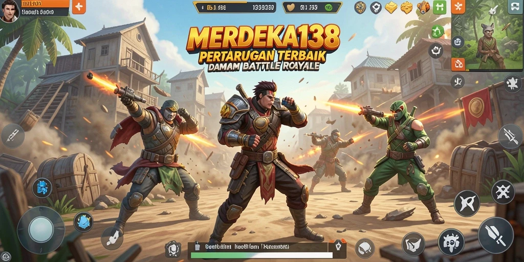 Screenshot MERDEKA138 menampilkan intensitas pertempuran di arena Battle Royale.