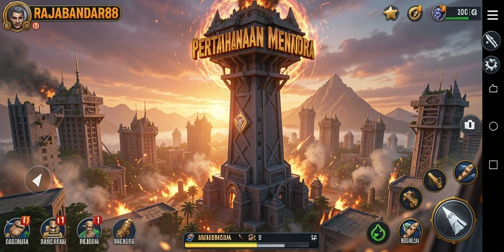 Screenshot gameplay menampilkan aksi strategis dalam Tower Defense.