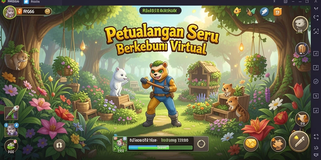 Screenshot gameplay RR666 menampilkan kebun yang subur dan aktif.