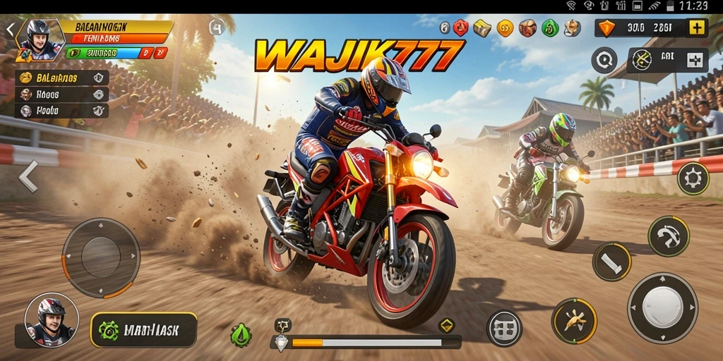 Tampilan gameplay seru di WAJIK777 dengan balapan motor.